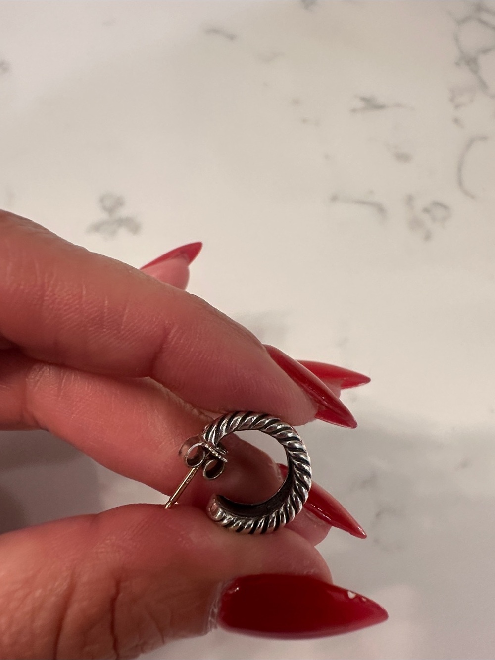David Yurman Two-Tone Twisted Hoop Drop Earrings in Silver and Gold - Picture 3 of 5